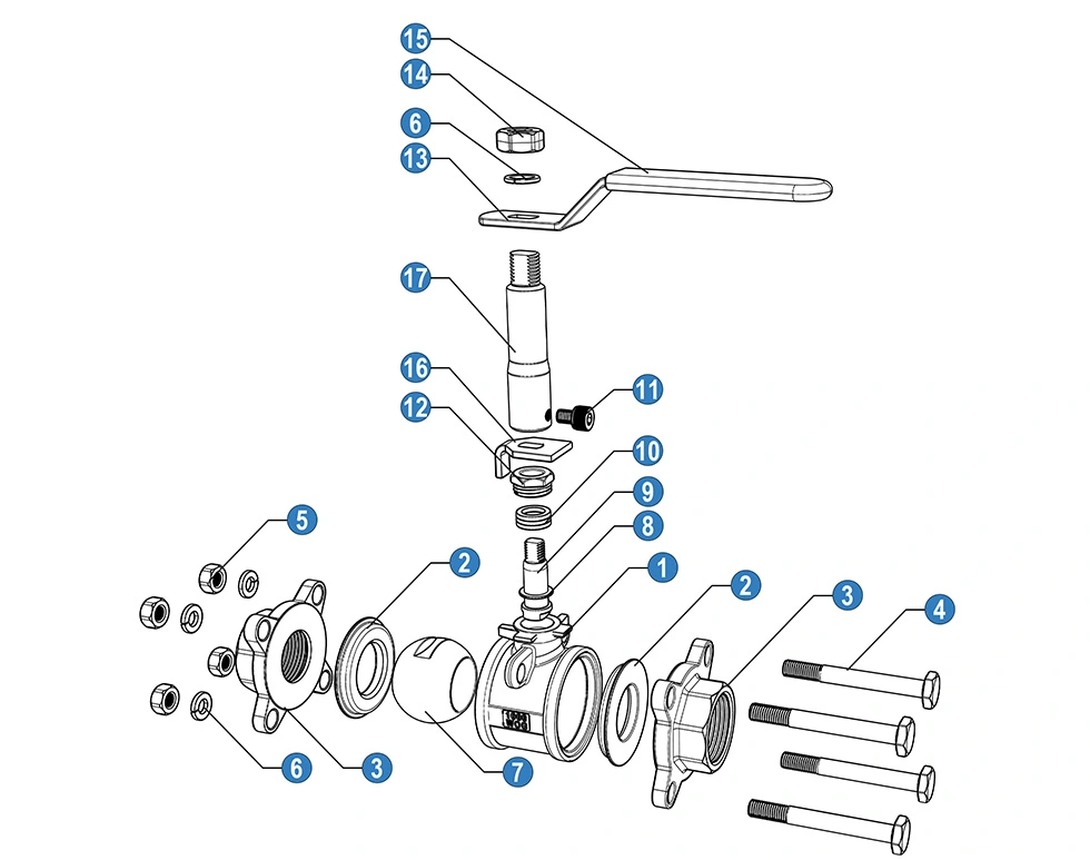3PC Stainless Steel Ball Valve 2000WOG Extended Stem